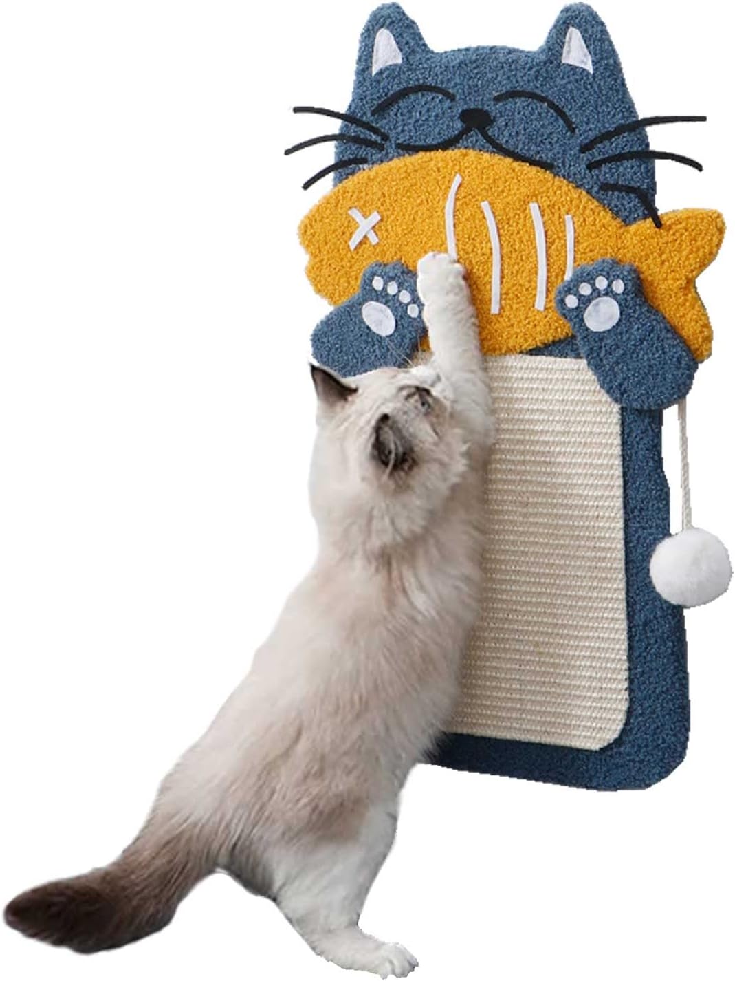 HKM-2078397 Cat Scratch Pad with Cat Bed, Fish-Shaped Scratching Post and Hanging Ball, Durable Sisal Design for Indoor Cats