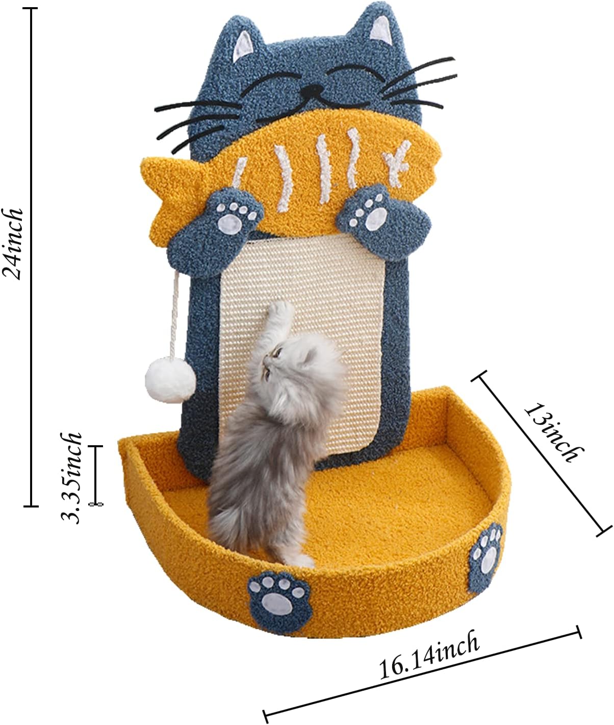 HKM-2078397 Cat Scratch Pad with Cat Bed, Fish-Shaped Scratching Post and Hanging Ball, Durable Sisal Design for Indoor Cats
