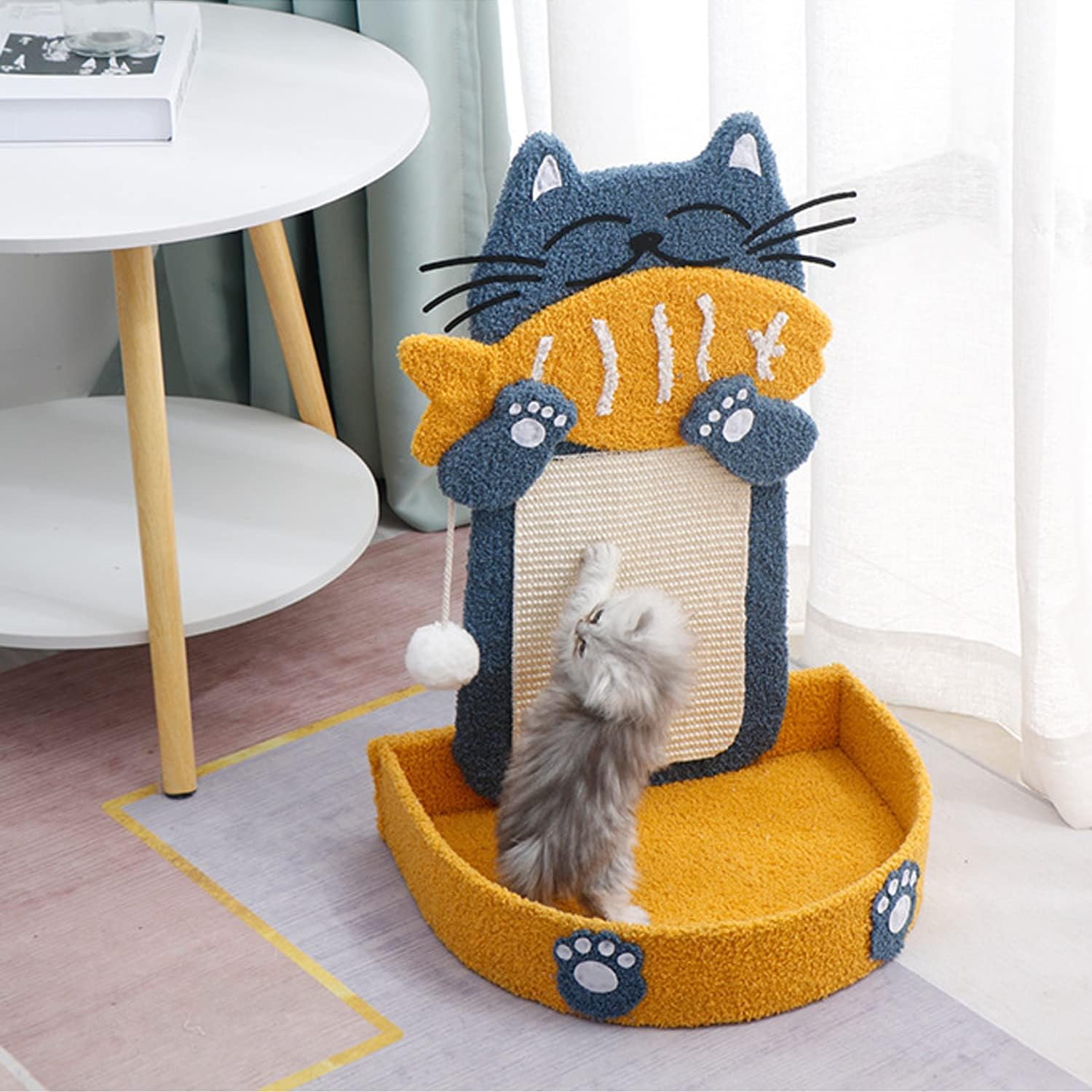 HKM-2078397 Cat Scratch Pad with Cat Bed, Fish-Shaped Scratching Post and Hanging Ball, Durable Sisal Design for Indoor Cats