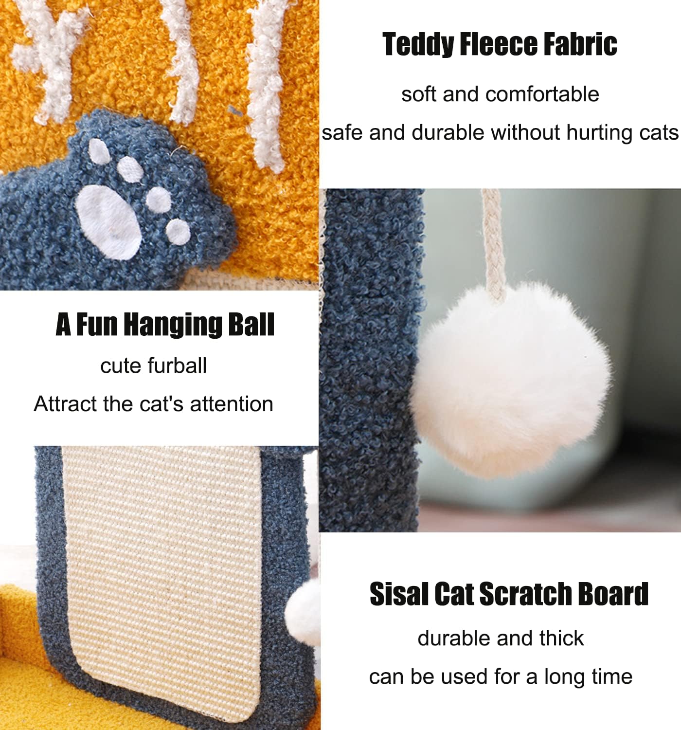 HKM-2078397 Cat Scratch Pad with Cat Bed, Fish-Shaped Scratching Post and Hanging Ball, Durable Sisal Design for Indoor Cats