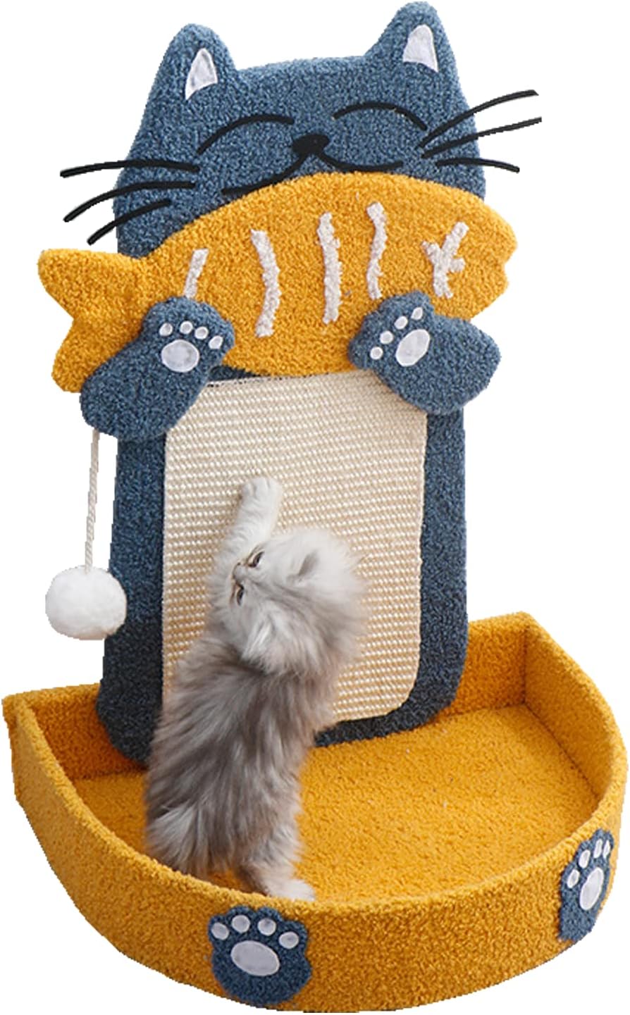 HKM-2078397 Cat Scratch Pad with Cat Bed, Fish-Shaped Scratching Post and Hanging Ball, Durable Sisal Design for Indoor Cats