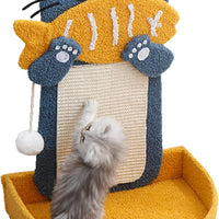 HKM-2078397 Cat Scratch Pad with Cat Bed, Fish-Shaped Scratching Post and Hanging Ball, Durable Sisal Design for Indoor Cats