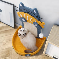 HKM-2078397 Cat Scratch Pad with Cat Bed, Fish-Shaped Scratching Post and Hanging Ball, Durable Sisal Design for Indoor Cats