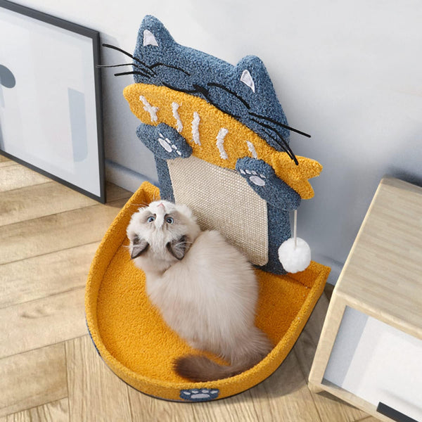 HKM-2078397 Cat Scratch Pad with Cat Bed, Fish-Shaped Scratching Post and Hanging Ball, Durable Sisal Design for Indoor Cats