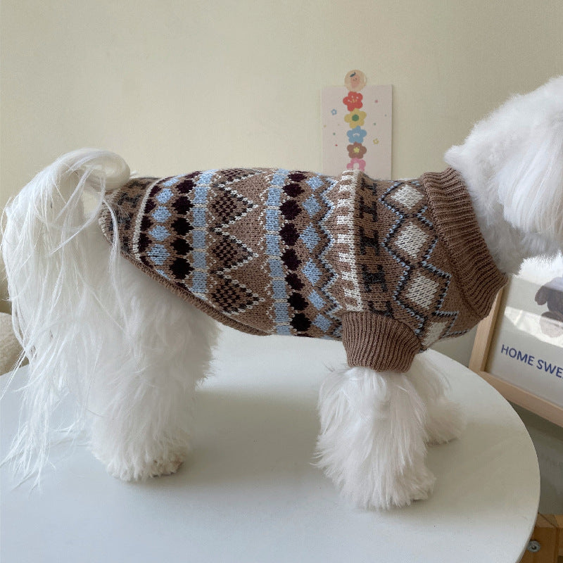 HKM-2078909 Brown Faux Mink Cashmere Sweater for Pets - Stylish and Comfortable Knit Wear
