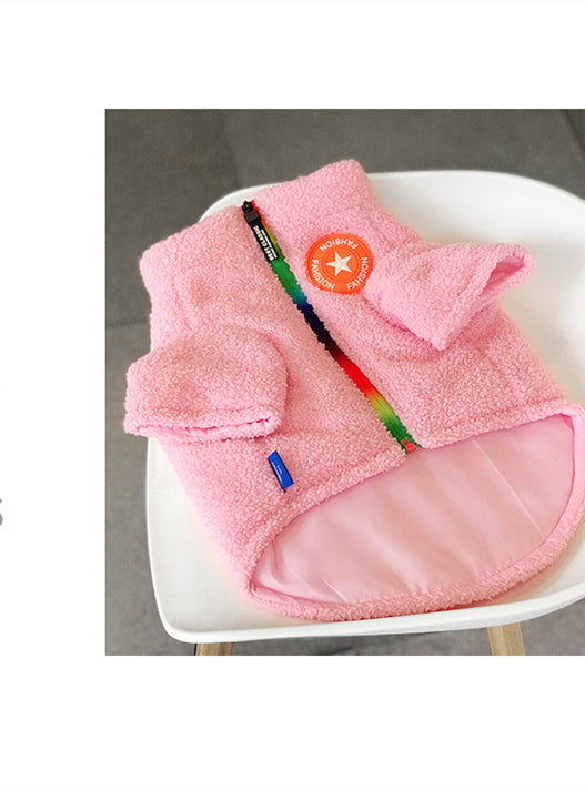 HKM-2079293 Cozy Teddy Lamb Wool Dog Winter Coat in Gray and Pink for All Breeds