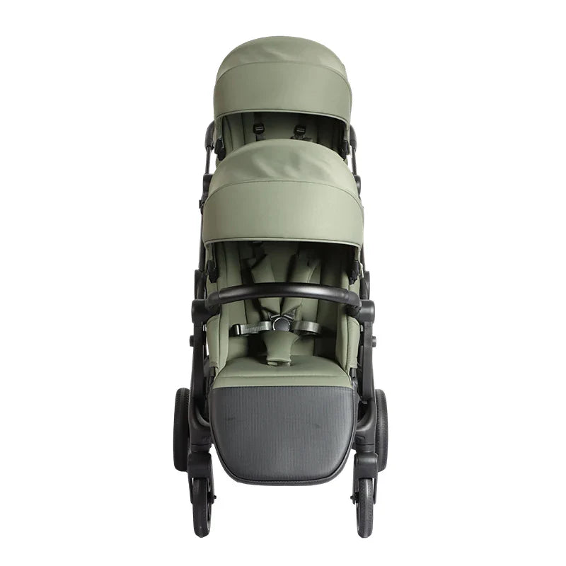 HKM-207955 Luxury 3-in-1 Double Stroller Newborn Baby Stroller with One-Hand Adjustable Backrest and Double Seat Capability