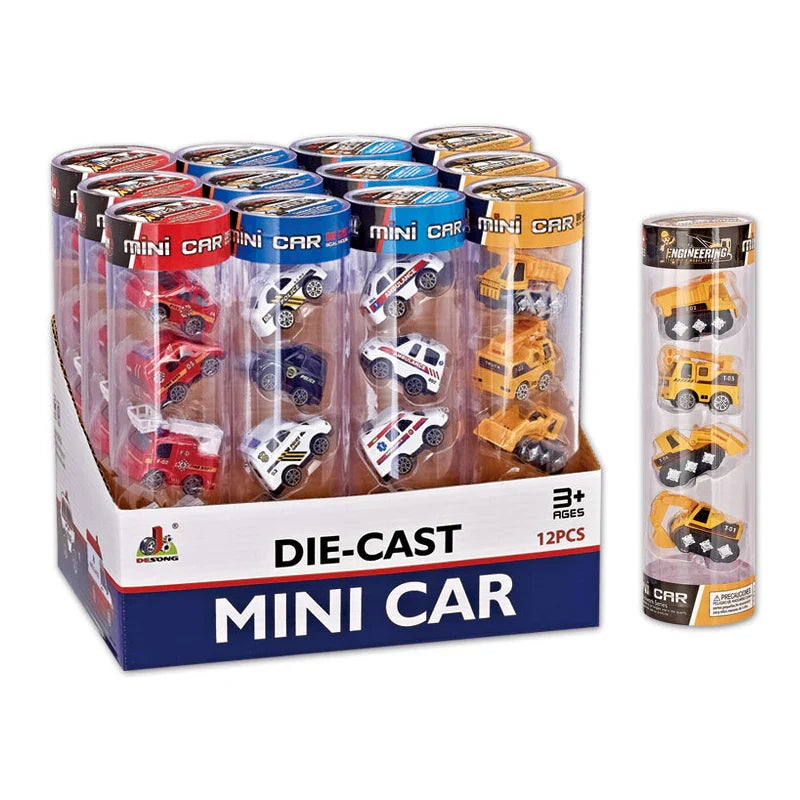 HKM-208019 1:64 Scale Diecast Vehicle Set - Mini Alloy Fire Truck, Police Car, and Engineer Truck for Kids