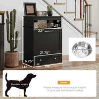HKM-2081085 Pet Feeder Station Storage Cabinet with Two Removable Bowls and Storage Space, Black