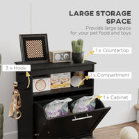 HKM-2081085 Pet Feeder Station Storage Cabinet with Two Removable Bowls and Storage Space, Black