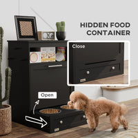 HKM-2081085 Pet Feeder Station Storage Cabinet with Two Removable Bowls and Storage Space, Black