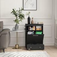 HKM-2081085 Pet Feeder Station Storage Cabinet with Two Removable Bowls and Storage Space, Black