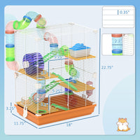 HKM-2084541 5-Tier Portable Hamster Cage with Exercise Wheel, Tubes, and Accessories in Orange