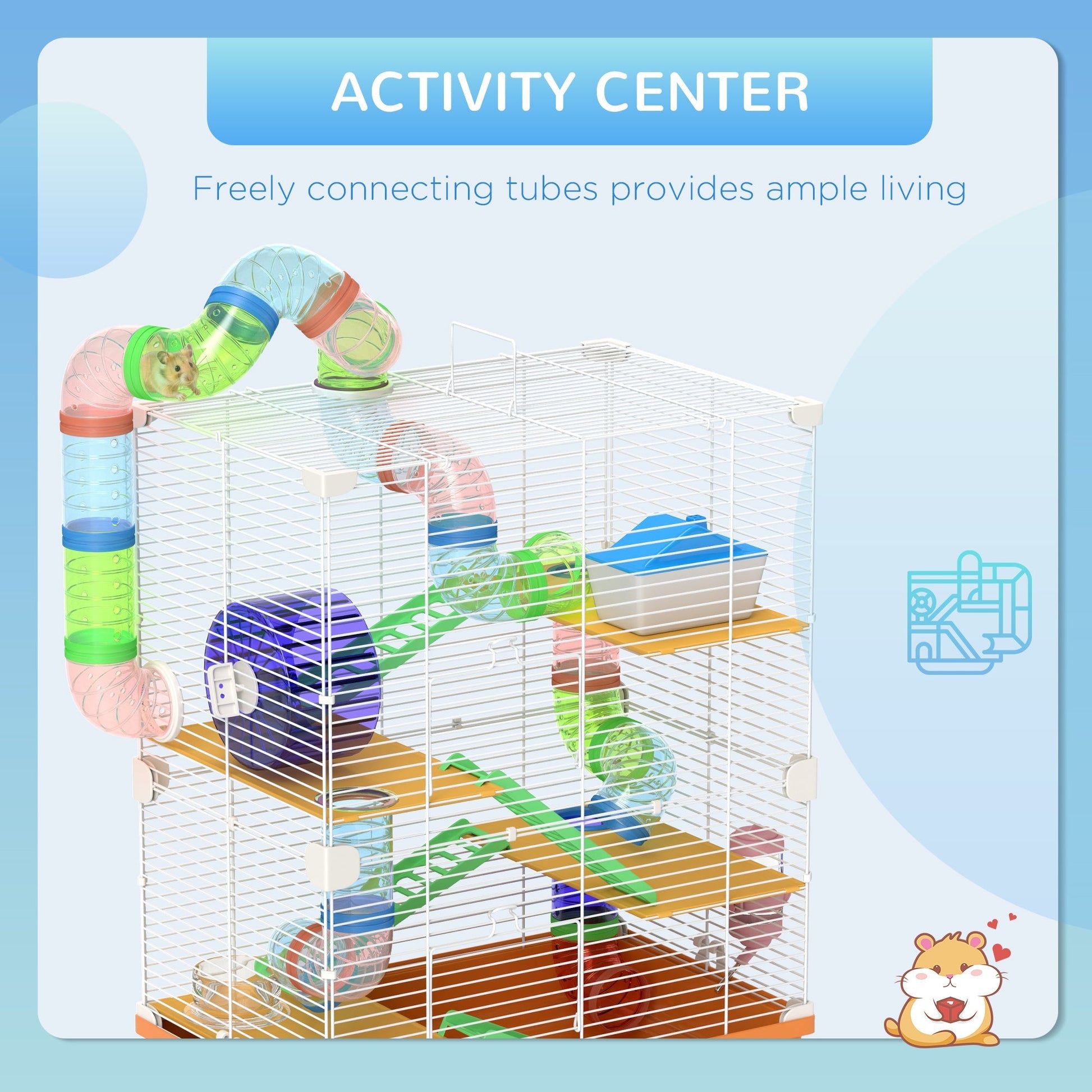 HKM-2084541 5-Tier Portable Hamster Cage with Exercise Wheel, Tubes, and Accessories in Orange
