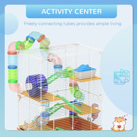 HKM-2084541 5-Tier Portable Hamster Cage with Exercise Wheel, Tubes, and Accessories in Orange
