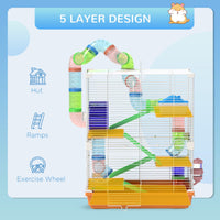 HKM-2084541 5-Tier Portable Hamster Cage with Exercise Wheel, Tubes, and Accessories in Orange