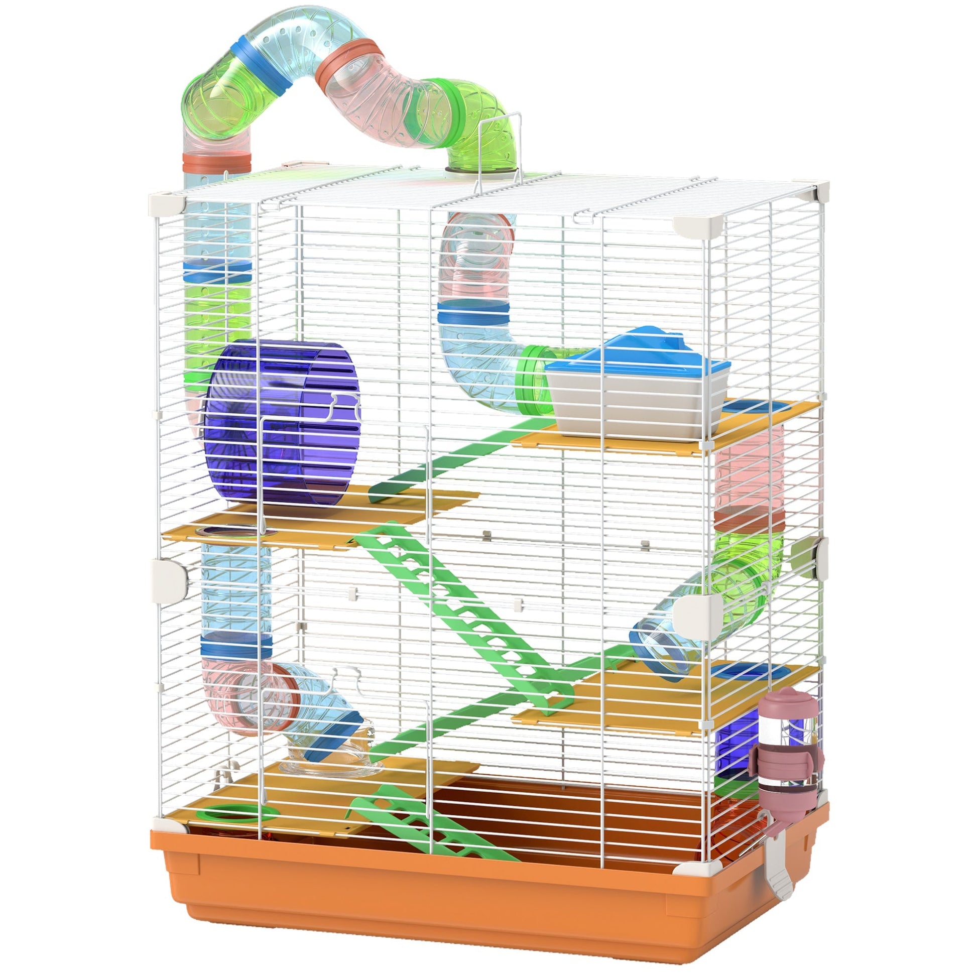 HKM-2084541 5-Tier Portable Hamster Cage with Exercise Wheel, Tubes, and Accessories in Orange