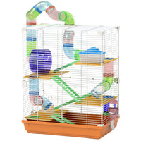 HKM-2084541 5-Tier Portable Hamster Cage with Exercise Wheel, Tubes, and Accessories in Orange
