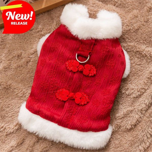 HKM-2085437 Cozy Cotton Winter Dog Outfit for Small Dogs - Chinese New Year Style Clothing