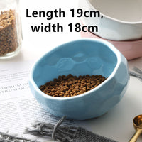 HKM-2086845 Ceramic Pet Food and Water Bowl with Oblique Mouth - Large Capacity, Available in Pink, White, and Blue