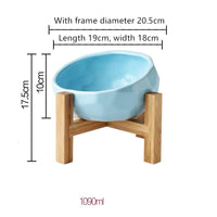 HKM-2086845 Ceramic Pet Food and Water Bowl with Oblique Mouth - Large Capacity, Available in Pink, White, and Blue