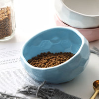 HKM-2086845 Ceramic Pet Food and Water Bowl with Oblique Mouth - Large Capacity, Available in Pink, White, and Blue