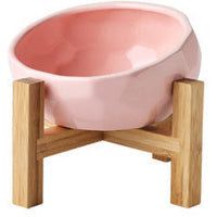 HKM-2086845 Ceramic Pet Food and Water Bowl with Oblique Mouth - Large Capacity, Available in Pink, White, and Blue
