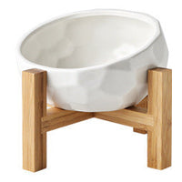 HKM-2086845 Ceramic Pet Food and Water Bowl with Oblique Mouth - Large Capacity, Available in Pink, White, and Blue