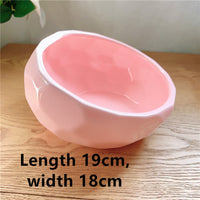HKM-2086845 Ceramic Pet Food and Water Bowl with Oblique Mouth - Large Capacity, Available in Pink, White, and Blue