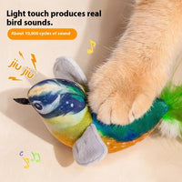 HKM-2087485 Blue, Yellow & Gray Robin Plush Cat Teaser Toy with Vocalization