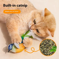 HKM-2087485 Blue, Yellow & Gray Robin Plush Cat Teaser Toy with Vocalization