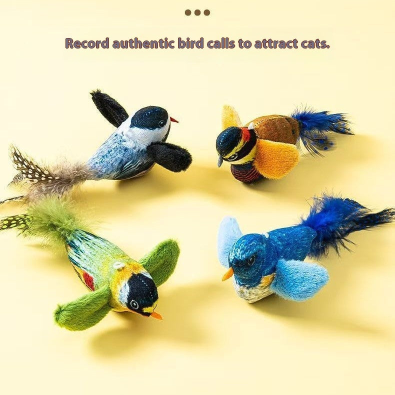 HKM-2087485 Blue, Yellow & Gray Robin Plush Cat Teaser Toy with Vocalization