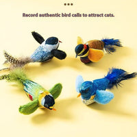 HKM-2087485 Blue, Yellow & Gray Robin Plush Cat Teaser Toy with Vocalization