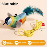 HKM-2087485 Blue, Yellow & Gray Robin Plush Cat Teaser Toy with Vocalization