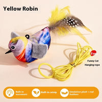 HKM-2087485 Blue, Yellow & Gray Robin Plush Cat Teaser Toy with Vocalization