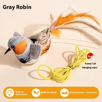 HKM-2087485 Blue, Yellow & Gray Robin Plush Cat Teaser Toy with Vocalization