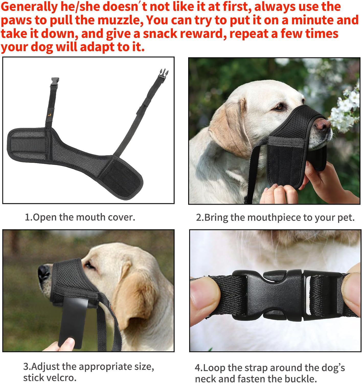 HKM-2088125 Comfortable Mesh Muzzle for Dogs, Adjustable Design for Safe Drinking and Panting, Prevents Biting and Chewing