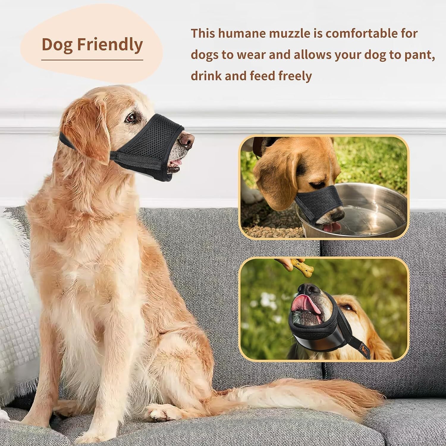 HKM-2088125 Comfortable Mesh Muzzle for Dogs, Adjustable Design for Safe Drinking and Panting, Prevents Biting and Chewing