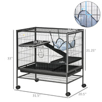 HKM-2090301 Small Animal Habitat Cage with Wheels and Removable Tray, 3-Tier Playpen for Rats, Hamsters, Kittens, Ferrets, and Chinchillas