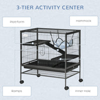 HKM-2090301 Small Animal Habitat Cage with Wheels and Removable Tray, 3-Tier Playpen for Rats, Hamsters, Kittens, Ferrets, and Chinchillas