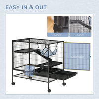 HKM-2090301 Small Animal Habitat Cage with Wheels and Removable Tray, 3-Tier Playpen for Rats, Hamsters, Kittens, Ferrets, and Chinchillas
