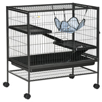 HKM-2090301 Small Animal Habitat Cage with Wheels and Removable Tray, 3-Tier Playpen for Rats, Hamsters, Kittens, Ferrets, and Chinchillas