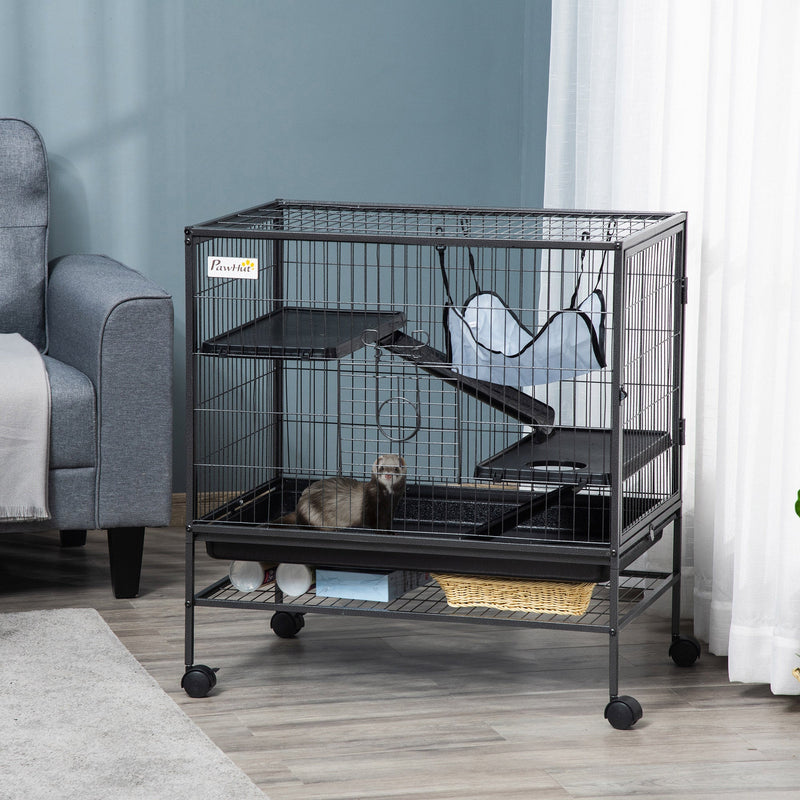 HKM-2090301 Small Animal Habitat Cage with Wheels and Removable Tray, 3-Tier Playpen for Rats, Hamsters, Kittens, Ferrets, and Chinchillas