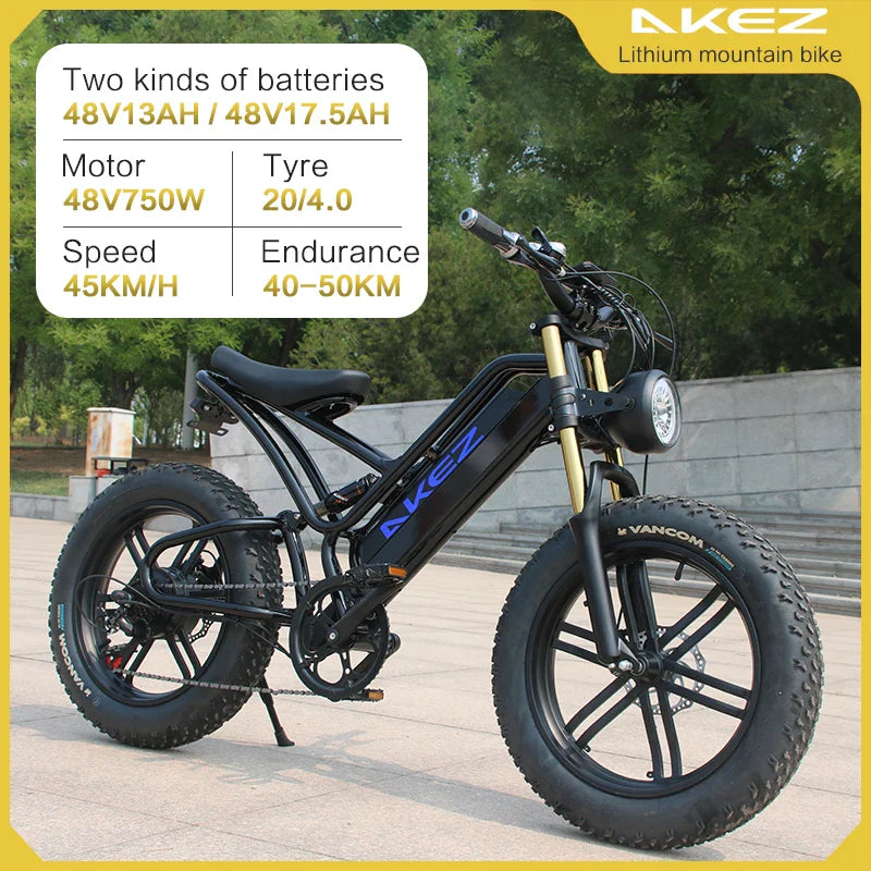 HKM-209235 Akez 20" 48V 750W Fat Tire Electric Snow Bike with Pedal Assist and Hydraulic Disc Brakes