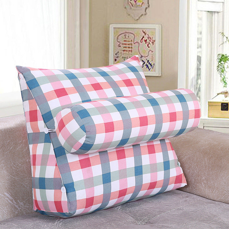 HKM-209235 Detachable Triangle Bedside Cushion with Scottish Plant Design, Canvas, 60x50x22 cm