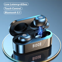 HKM-209235 Mini Bluetooth Earbuds with Battery Display and Touch Control, Stereo Sound, Voice Control, NFC, and Multi-Point Connection, Classic Black or White