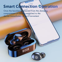 HKM-209235 Mini Bluetooth Earbuds with Battery Display and Touch Control, Stereo Sound, Voice Control, NFC, and Multi-Point Connection, Classic Black or White