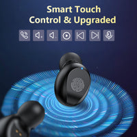 HKM-209235 Mini Bluetooth Earbuds with Battery Display and Touch Control, Stereo Sound, Voice Control, NFC, and Multi-Point Connection, Classic Black or White