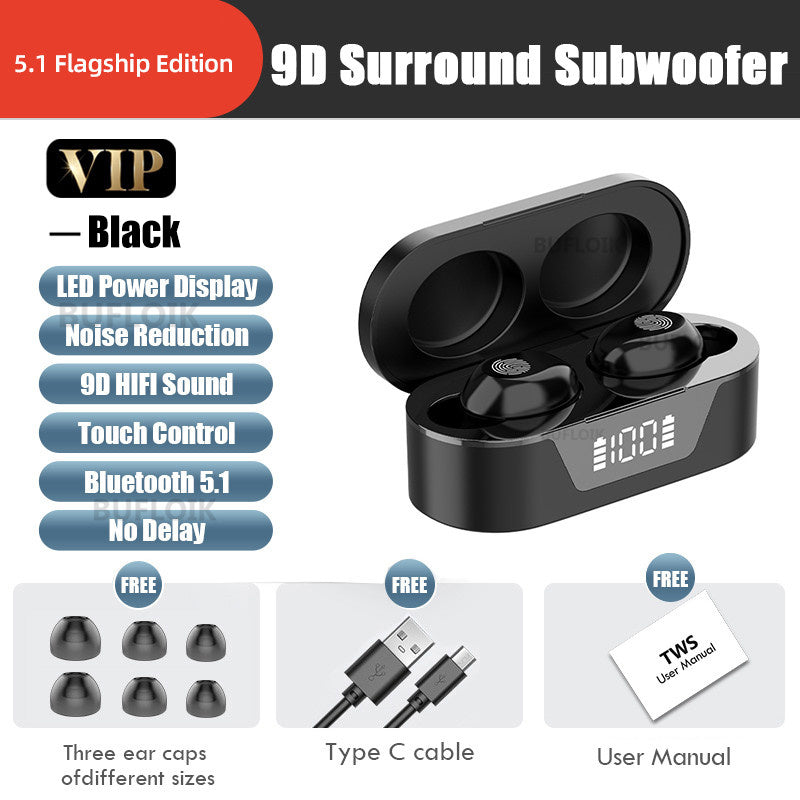 HKM-209235 Mini Bluetooth Earbuds with Battery Display and Touch Control, Stereo Sound, Voice Control, NFC, and Multi-Point Connection, Classic Black or White