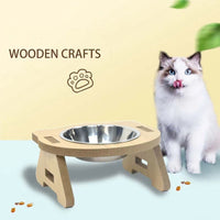 HKM-2093885 Elevated Wooden Cat Bowl Feeder with Stainless Steel Bowls for Food and Water, Anti-Overturn Design